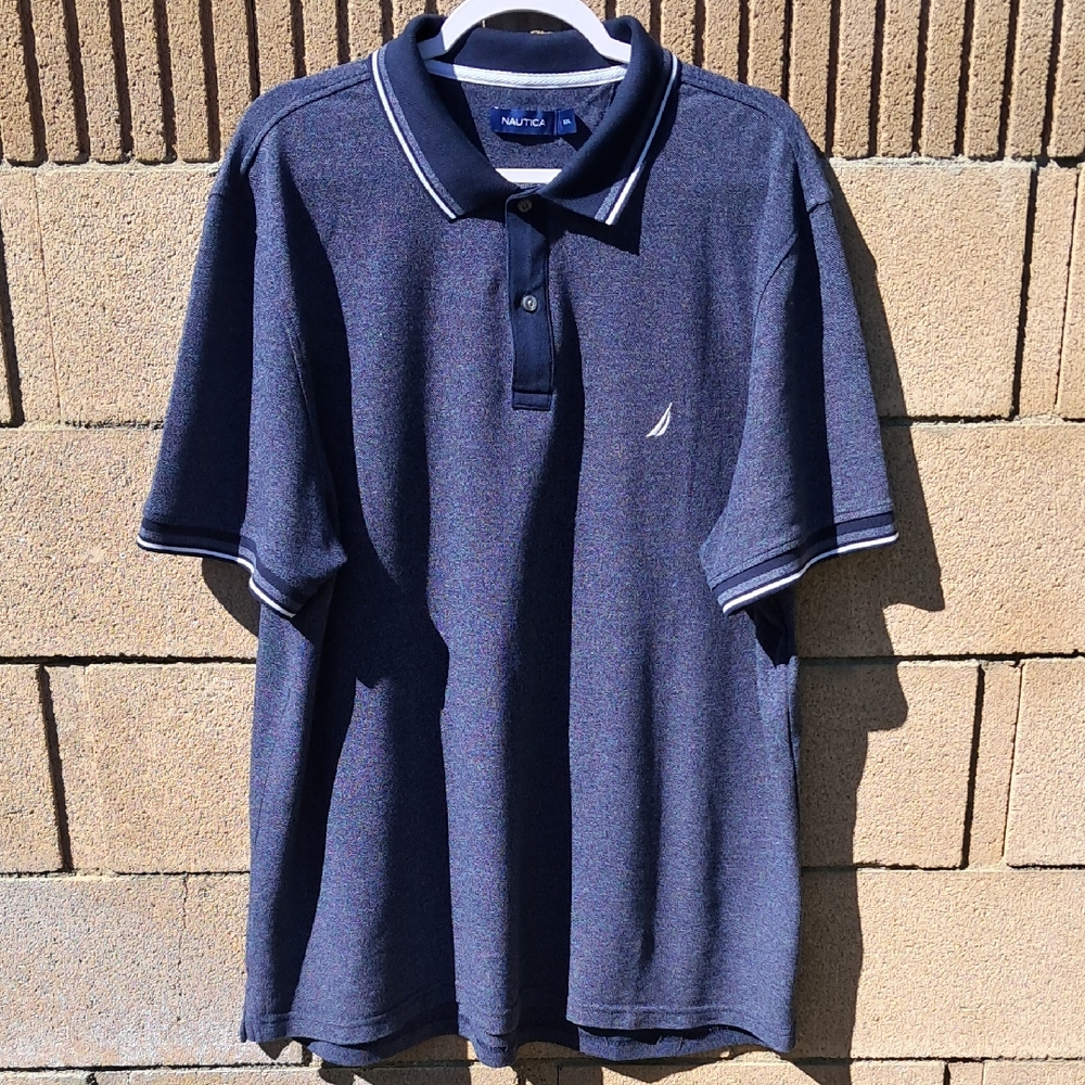 Nautica Men's Navy Polo Shirt with White Trim